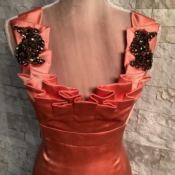 Karen Millen Peach Pink Bodycon Jewelled Peach Dress - Picture 4 of 12